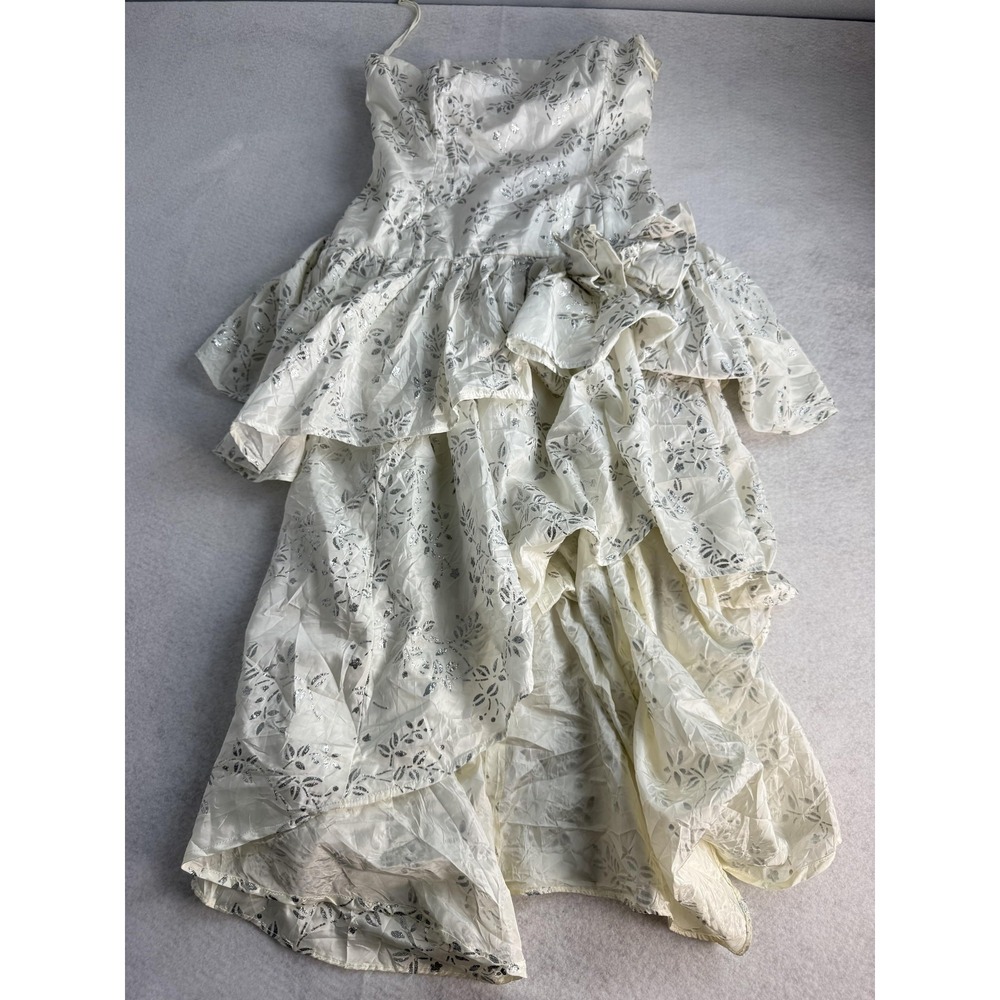 Vintage Loralie Dress Womens 10 White Metallic Floral Bow Ball Gown Strapless
